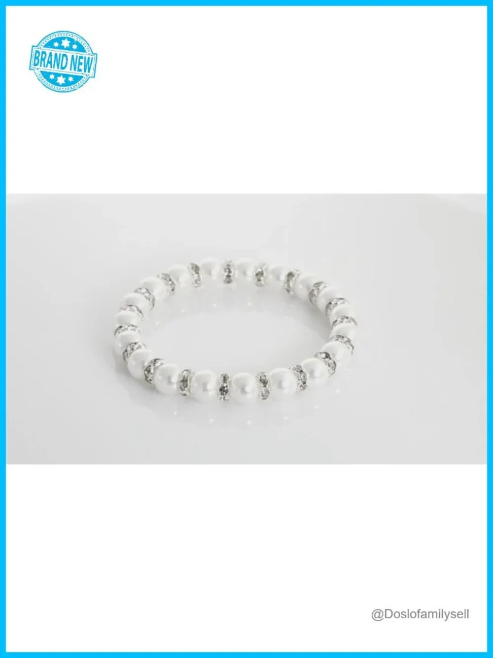 Simulated Pearl and Crystal Stretch Bracelet Stackable Strand Elegant
